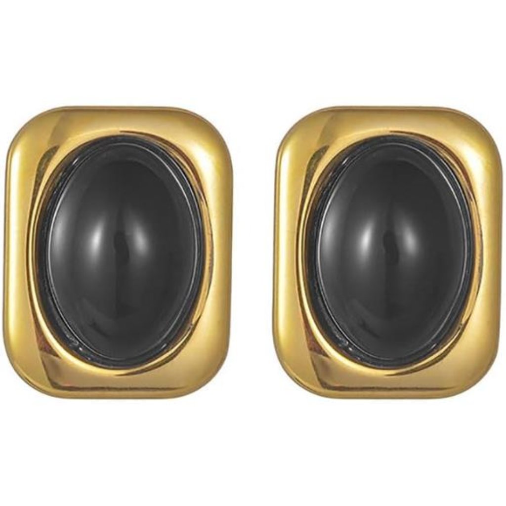 Gold Statement Chunky Stud Earrings For Women Stainless Steel Oval Stone Trendy